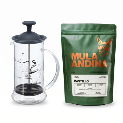 Kit Castillo + Prensa Francesa Hario | Pack Café Especialidad Colombia – Mula Andina