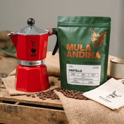 Kit Café Castillo + Bialetti Rainbow 3 Tazas | Pack Regalo Café – Mula Andina Café