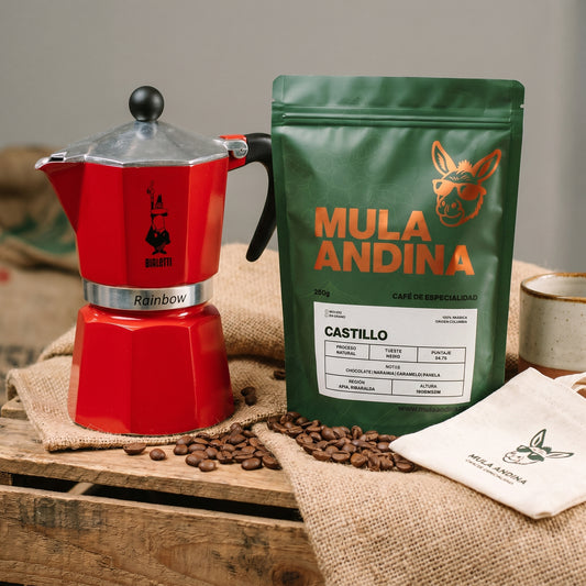 Kit Café Castillo + Bialetti Rainbow 3 Tazas | Pack Regalo Café – Mula Andina Café