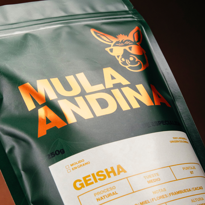 Café Geisha Colombia – Detalle etiqueta puntuación 87 puntos SCA | Mula Andina Café
